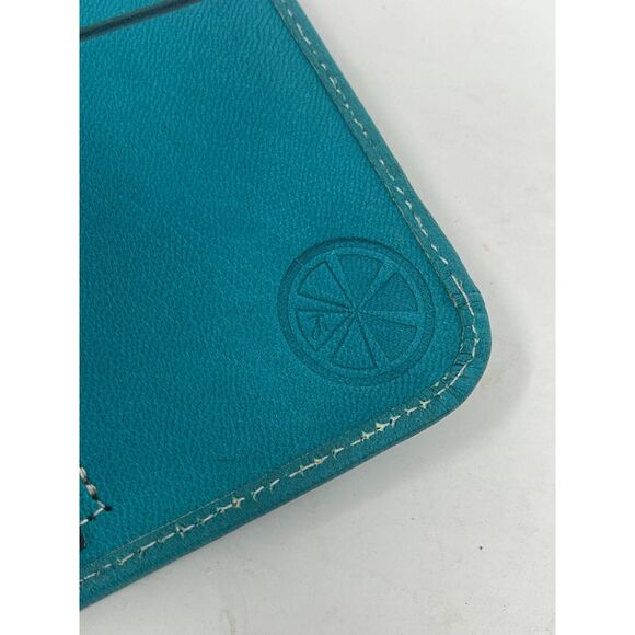 Western Hand Tooled Sustainable Leather Turquoise Teal Blue Green Long Wallet - Picture 4 of 8